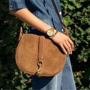 NWT - MICHAEL Michael Kors Jamie Saddle Bag Brown Suede Crossbody/Shoulder Bag